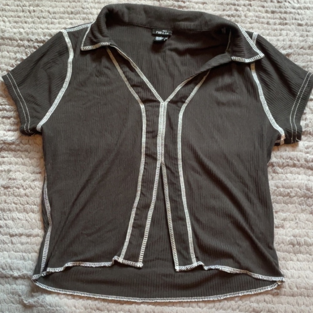 Large Rue21 black crop top with white stitch